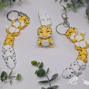 Leopard Gecko Keychain, Movable 3D Printed PLA Model with Metal Ring