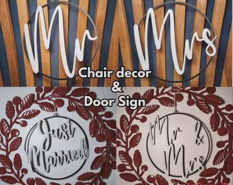 Mr & Mrs Chair Sign Set – 3D Printed Wedding Chair Decor – Hanging Circle Signs – Reception Decor – Door Sign Option