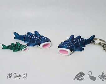 Whale Shark Keychain, 3D Printed Ocean Animal Bag Charm
