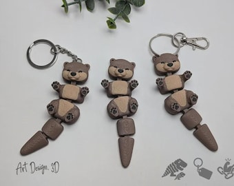 Fidget Keychain, Movable Otter made of PLA with Keyring and Twist Lock