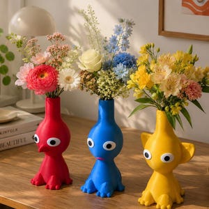 Juego de jarrones Pikmin, coloridos personajes impresos en 3D para la decoración del hogar.