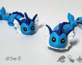 Ocean Keychain, 3D Printed Water Dragon Charm in Bright Blue