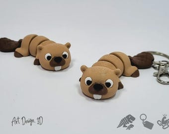 Backpack Charm, 3D-printed beaver keychain made of PLA with carabiner