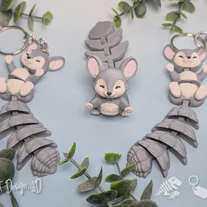 3D Printed Keychain, Movable Chinchilla Made of PLA, Grey-Pink, 12-14 cm