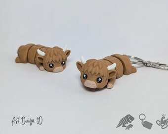 Flexible Keychain, Articulated Highland Cow made of PLA, 8–10 cm