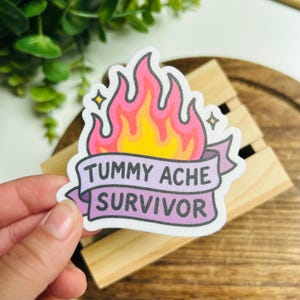 Tummy Ache Survivor Sticker – Funny Pastel Flame Vinyl Sticker for IBS Girls, Chronic Cuties & Dramatic Digestive Babes