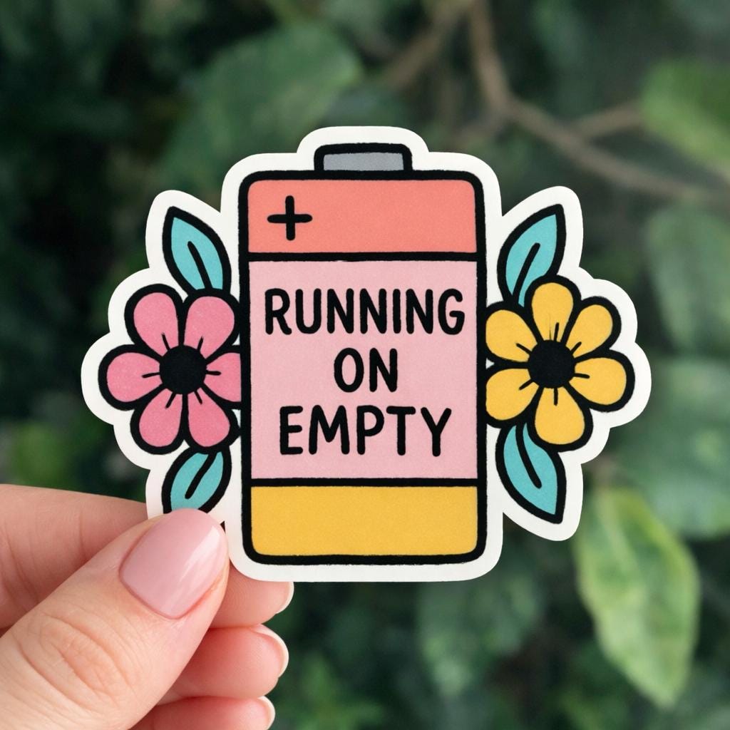 Running on Empty Sticker – Burnout Battery, Floral Mental Health Vinyl ...