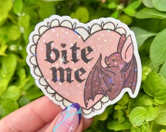 Pastel Gothic Bat Sticker – "Bite Me" Heart, Laptop Decal