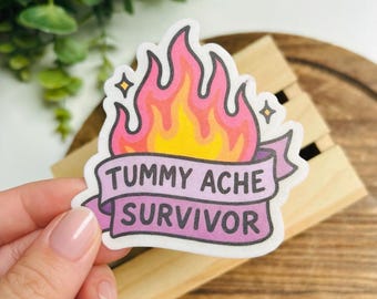 Tummy Ache Survivor Sticker – Funny IBS Pastel Flame Vinyl Decal