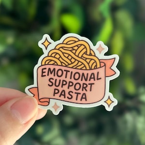 Emotional Support Pasta Sticker – Funny Food Sticker, Spaghetti Vinyl Decal, Cute Comfort Food Sticker for Laptops, Journals & Water Bottles