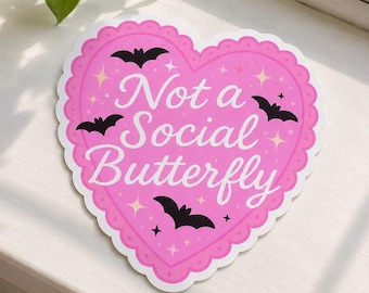 Anti-Social Bat Sticker – Pink Goth Heart Vinyl Decal