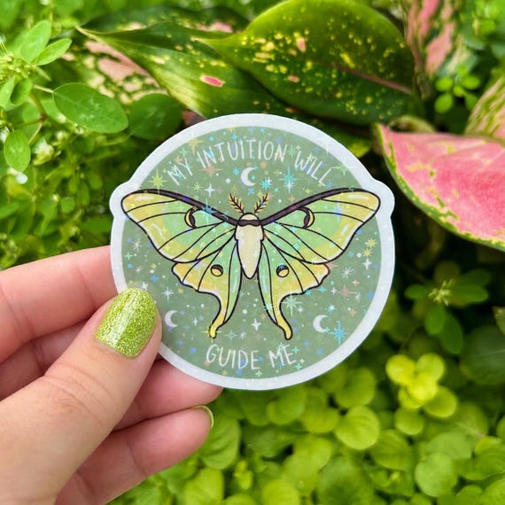 Luna Moth Sticker – My Intuition Will Guide Me Vinyl Decal, Spiritual Affirmation, Witchy Gift