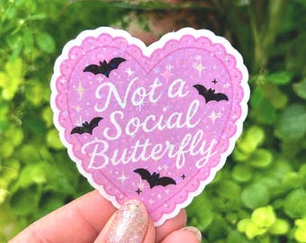 Anti-Social Bat Sticker – Pink Goth Heart Vinyl Decal
