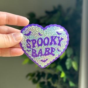 Spooky Babe Holographic Sticker: Purple Glitter Heart - Waterproof Vinyl Decal