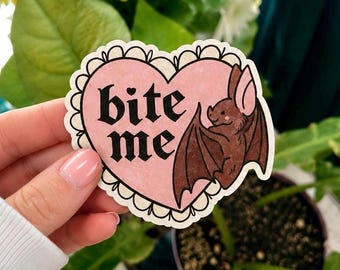 Pastel Gothic Bat Sticker – "Bite Me" Heart, Laptop Decal