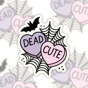 Pastel Goth Candy Heart Sticker: Bat & Spider Web Vinyl Decal