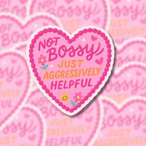 Adesivo Nada Mandão, Apenas Agressivamente Prestativo – Adesivo de Vinil em Formato de Coração, Presente Feminista Engraçado, Adesivo para Laptop, Estética Fofa em Tons Pastel