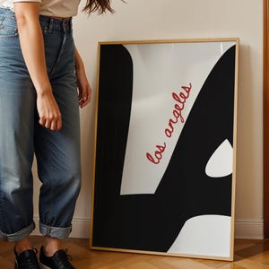 Los Angeles Poster Black and Red | Hand Drawn LA Art Print, Trendy Apartment Wall Decor, Bedroom or Dorm Room Artwork