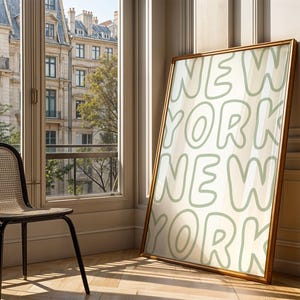 New York Art Print | Sage Green Apartment Poster, New York City Art Print Bedroom Art Dorm Decor Trendy Hand Drawn Art