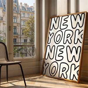 New York Poster Black and White | Hand Drawn NYC Art Print, Trendy Apartment Wall Decor, Bedroom or Dorm Room Artwork