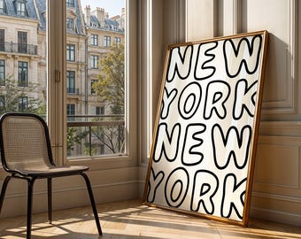 New York Poster Black and White | Hand Drawn NYC Art Print, Trendy Apartment Wall Decor, Bedroom or Dorm Room Artwork