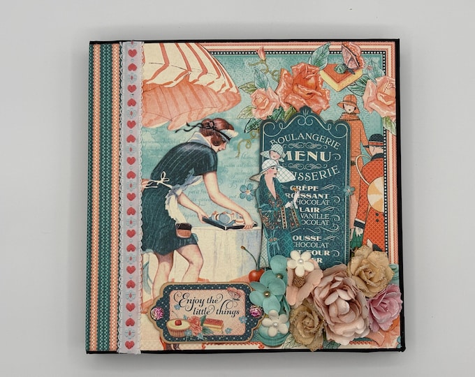 Photo Album/Junk Journal: Parisian Cafe Salmon Coral Blue 1920s
