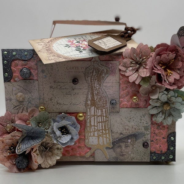 Unique Gift Box: Suitcase shabby chic vintage looking mixed media