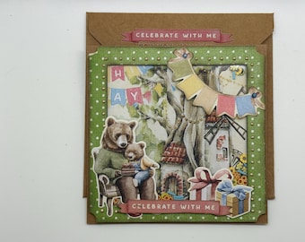 Greeting Card: Shaker Birthday Teddy Bear Celebrate with Me