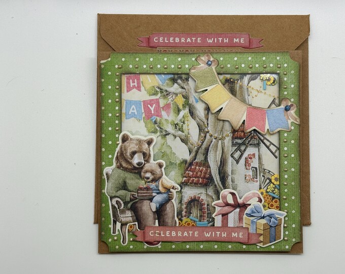 Greeting Card: Shaker Birthday Teddy Bear Celebrate with Me