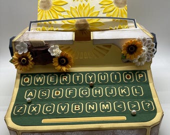 Unique Box: 3D Typewriter style Shabby Chic Sunflower Yellow