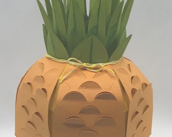 pineapple golden yellow and green box party favor, table centerpiece or gift box