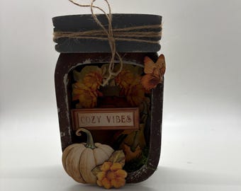 Wall Decor: Cozy Vibes Mason Jar Autumn Fall Pumpkin