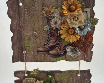 Wall Hanging: Fall Autumn Shaby Chic Boots Floral