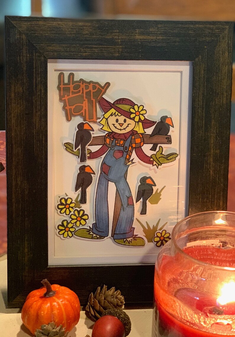 Happy Fall Scarecrow Picture Framed 5 X 7 Etsy
