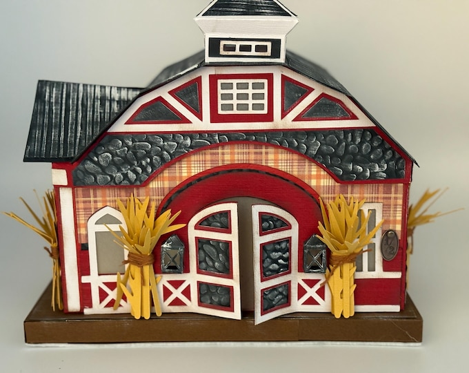 Lighted Paper Structure: Barn Autumn Fall Black Orange White