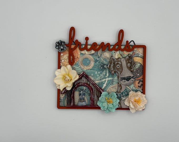 Wall Decor: Pets Dog Family Welcome Retro Design Teal Brown Dog