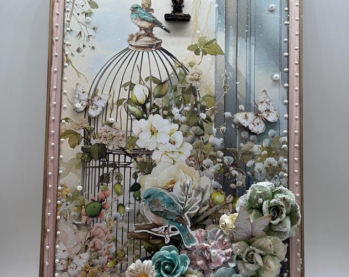 Shabby Chic Bird Photo Frame Gift Set: Handmade Wall Hanging & Card