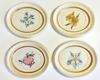 vintage framed cross stitch flower art set collection
