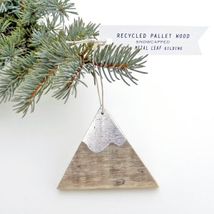 mountain ornament handmade recycled pallet wood silver Colorado Christmas gift wrapped image 3