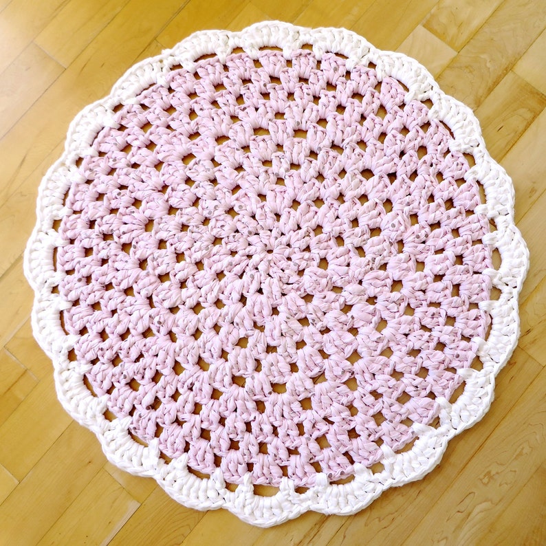 Pink nursery rug recycled round doily crochet Etsy