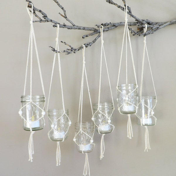 set of 6 hanging jar tea light candle holders