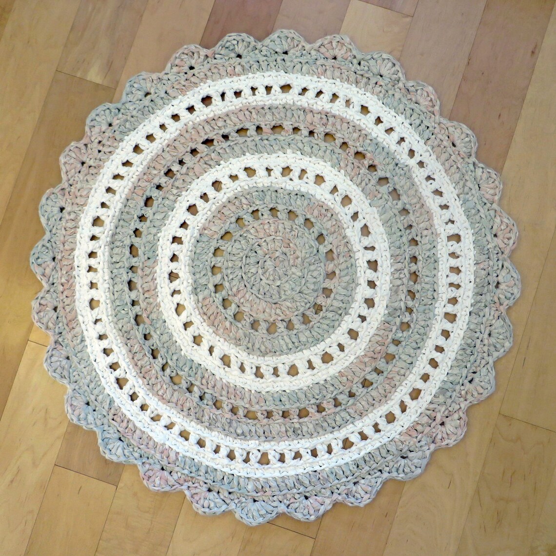 Rag Rug Neutral Nursery Gray White Round Recycled Crochet Etsy Israel
