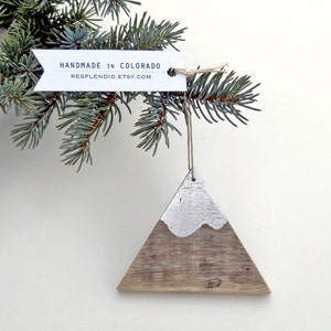 mountain ornament handmade recycled pallet wood silver Colorado Christmas gift wrapped image 5