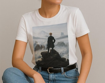 Camiseta artística, Caspar David Friedrich El caminante sobre el mar de niebla 1818, regalo para amantes de la naturaleza, camiseta de arte clásico, estilo vintage
