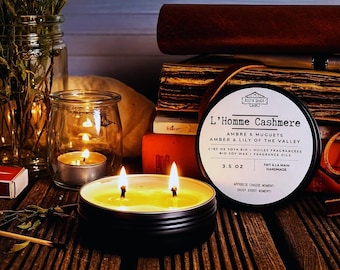 L'Homme Cashmere Luxuskerze für Männer/Amber & Maiglöckchen – Maskuline Duftkerze/Elegantes Geschenk für Ihn