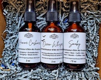 Set mit 3 handgefertigten, natürlichen Lufterfrischersprays (2 oz) - Für Zuhause, Auto, Büro, Wäsche - Für Männer und Frauen - Perfekt für Reisen!
