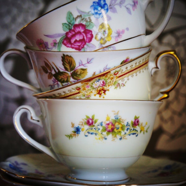 Vintage Tea Cups and Saucers for Tea Parties, Bridal Luncheons, Showers, Hostess Gift, Bridesmaid Gift