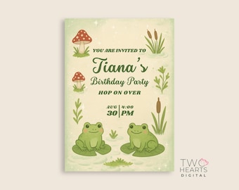 Frog Birthday Invitation Template, Cute Kids Party (Canva Printable)