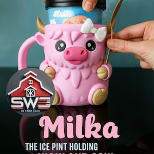 Milka Ice Cream Pint Holder the Highland Cow with Spoon Slots | Eco-Friendly 3D Print + Free Gift