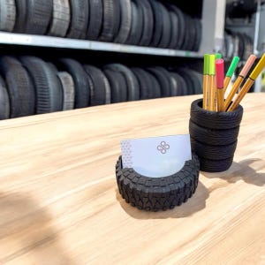 Tyre Design Schreibtisch-Organizer, Stifthalter und Visitenkarten Ständer, Einzigartiges Büro Dekor, Schreibtisch Organizer, Schwarz